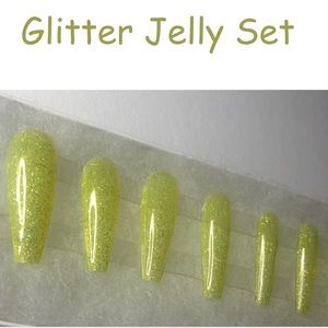 Jelly glitter gel polish Press on Nails SIZE SMALL yellow
